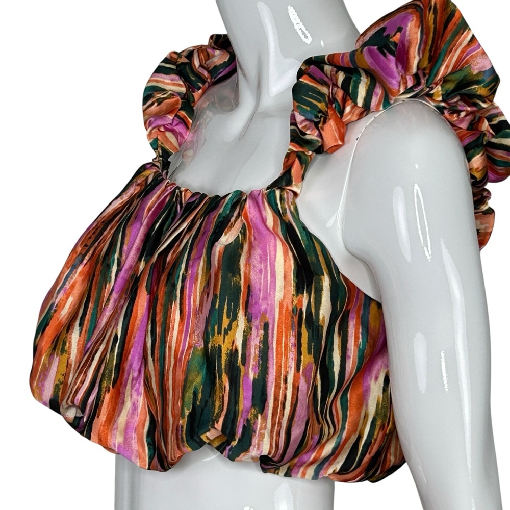Entro Cropped Top Small Multicolor Ruffle Abstract Print